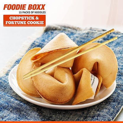 FOODIE BOXX Asian Instant Ramen Noodles Variety Pack with Cookies & Chopsticks (Original)