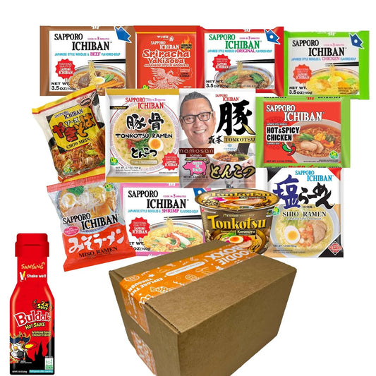 Japanese Instant Ramen Noodles Variety Boxx with Samyang Hot Sauce